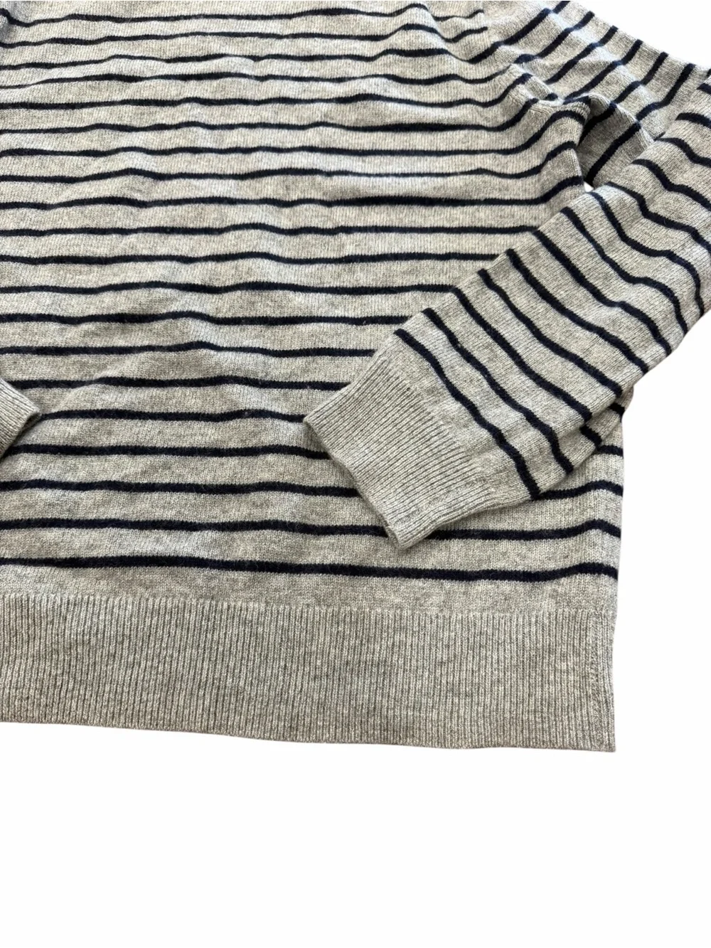 J. Crew 100% Cariaggi Cashmere Gray Crewneck Sweater with Navy Stripes M